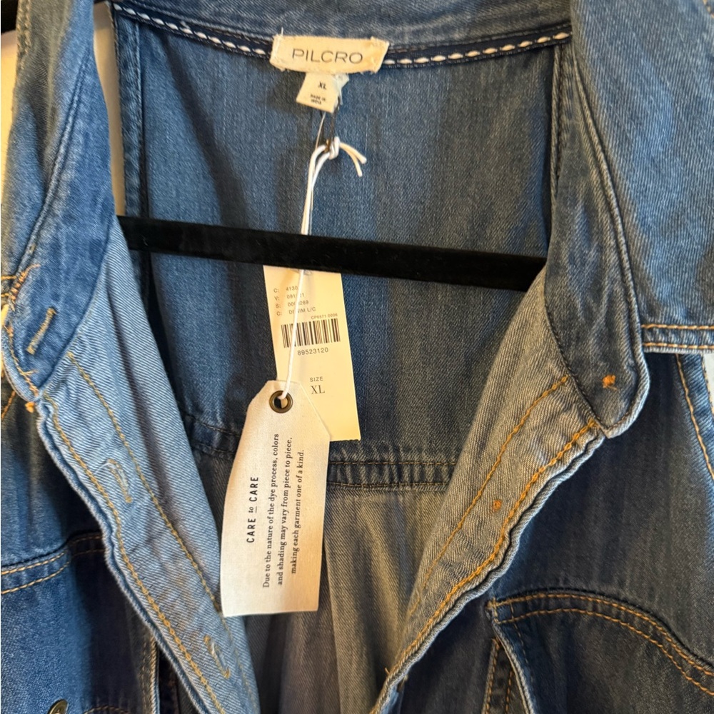 Anthropologie Pilcro Sleeveless Halter Swing Denim Midi Dress - Picture 4 of 6